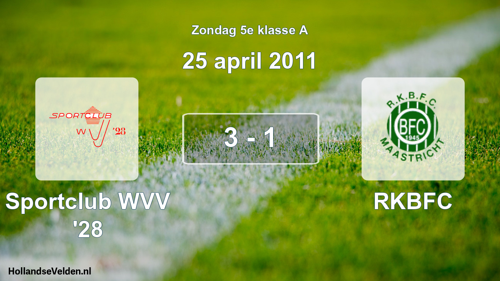 Total number of matches played: Sportclub WVV '28 - RKBFC 3 - 1 (25 April 2011)