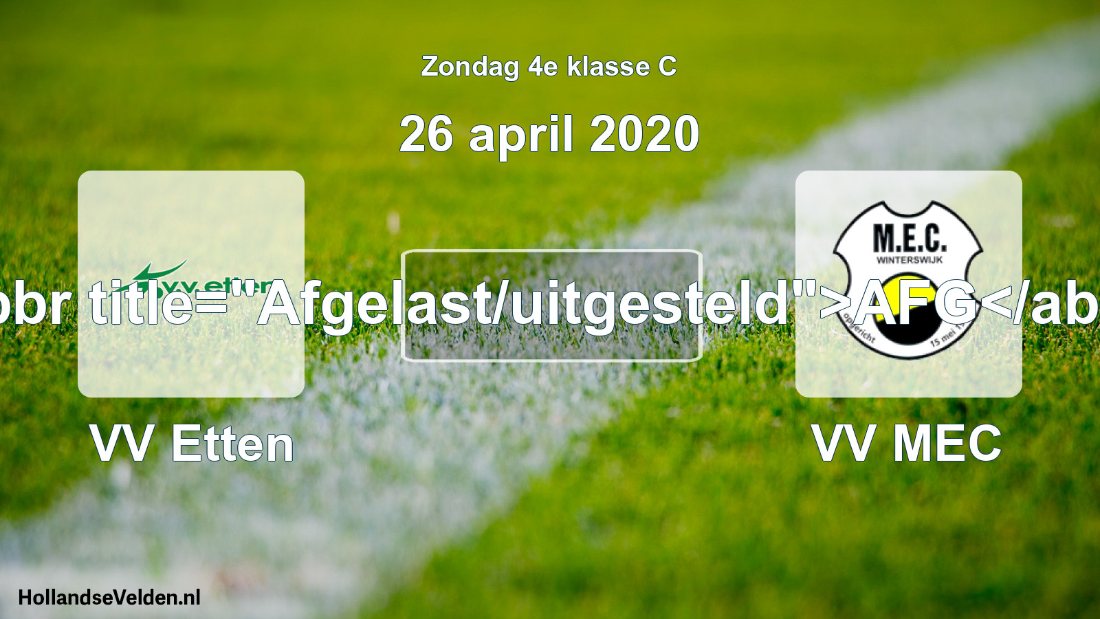 Scheduled Match: VV Etten - VV MEC (26 April 2020)