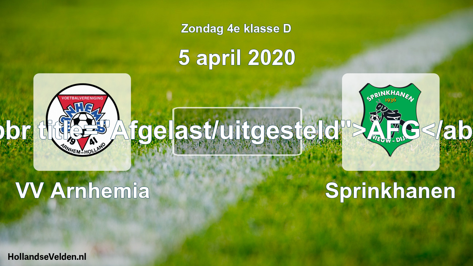 Scheduled Match: VV Arnhemia - Sprinkhanen (5 April 2020)