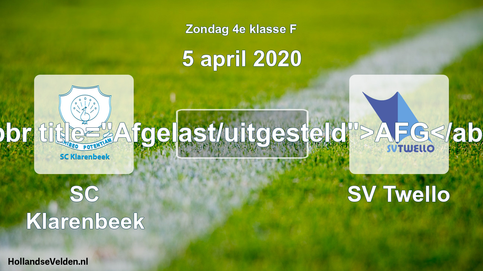 Scheduled Match: SC Klarenbeek - SV Twello (5 April 2020)