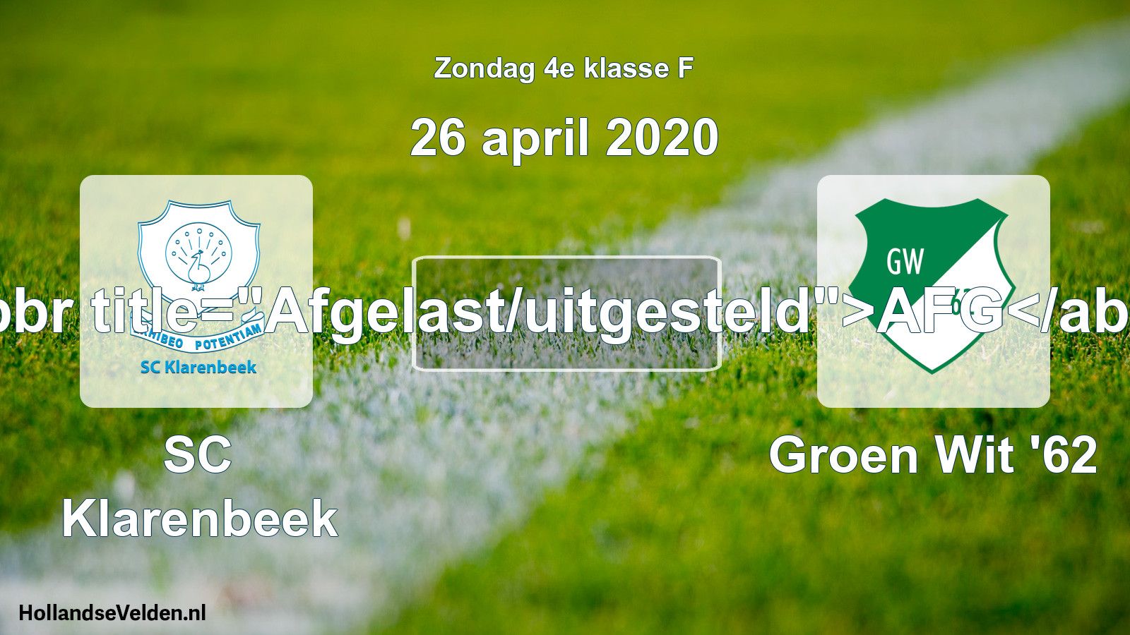 Scheduled Match: SC Klarenbeek - Groen Wit '62 (26 April 2020)
