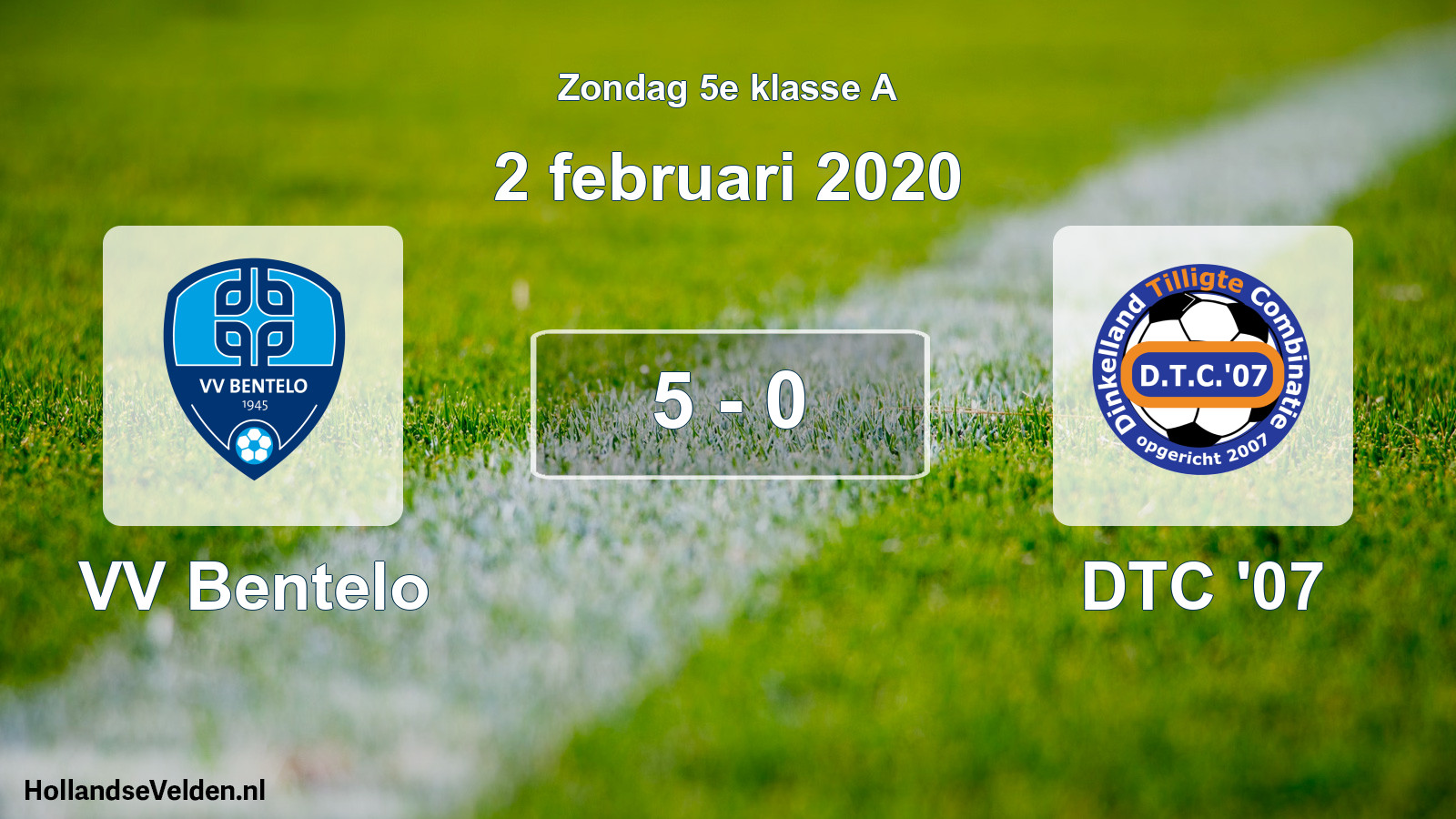 Total number of matches played: VV Bentelo - DTC '07 5 - 0 (2 February 2020)