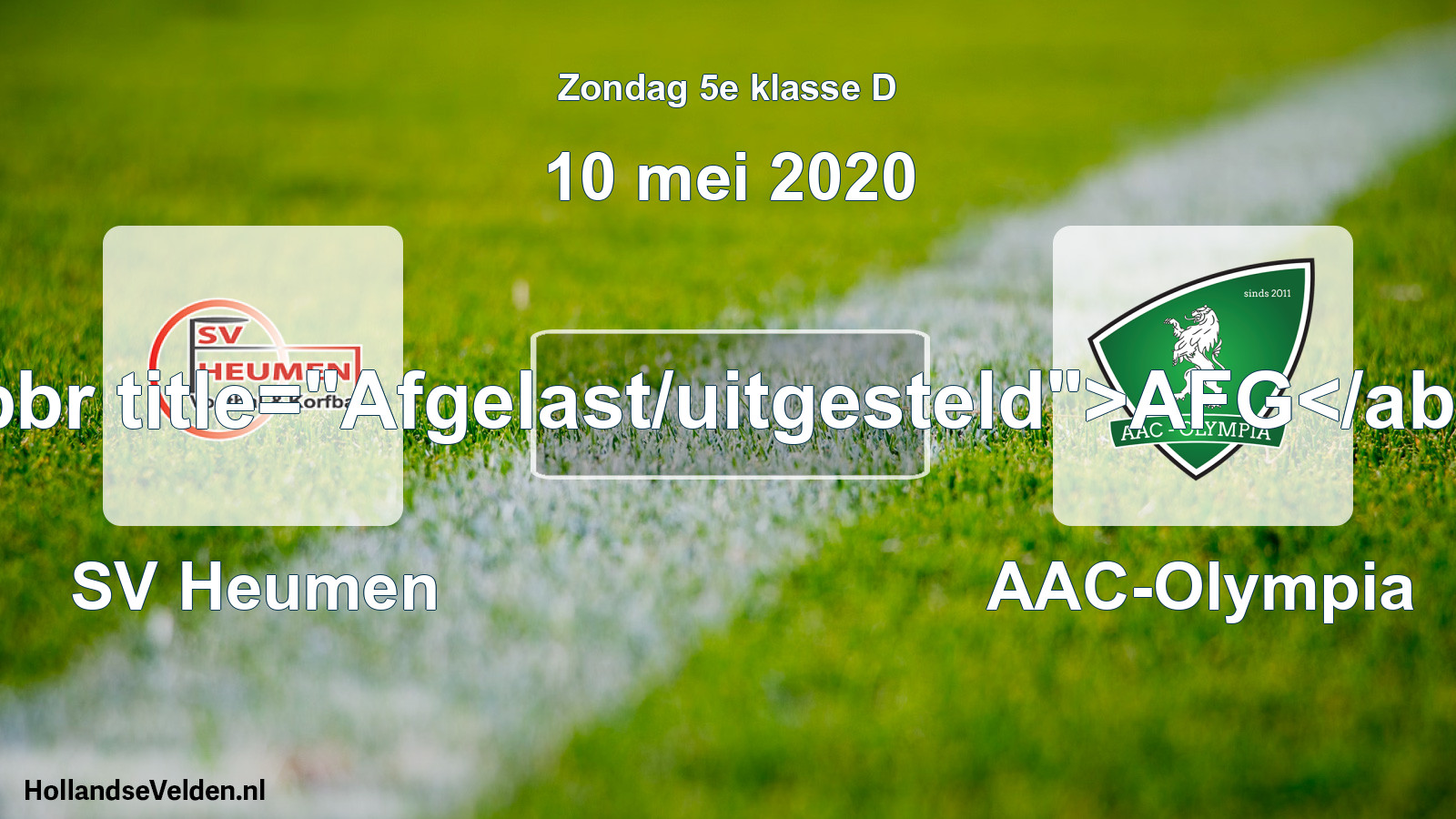Scheduled Match: SV Heumen - AAC-Olympia (10 May 2020)
