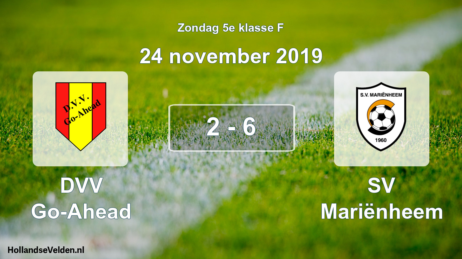 Total number of matches played: DVV Go-Ahead - SV Mariënheem 2 - 6 (24 November 2019)