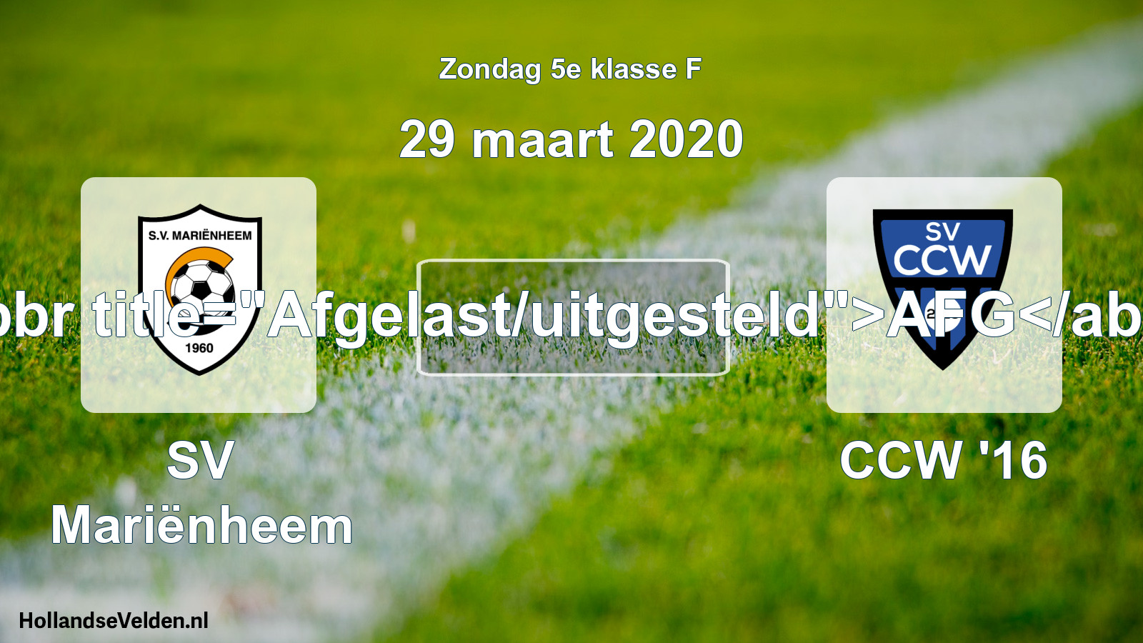 Scheduled Match: SV Mariënheem - CCW '16 (29 March 2020)