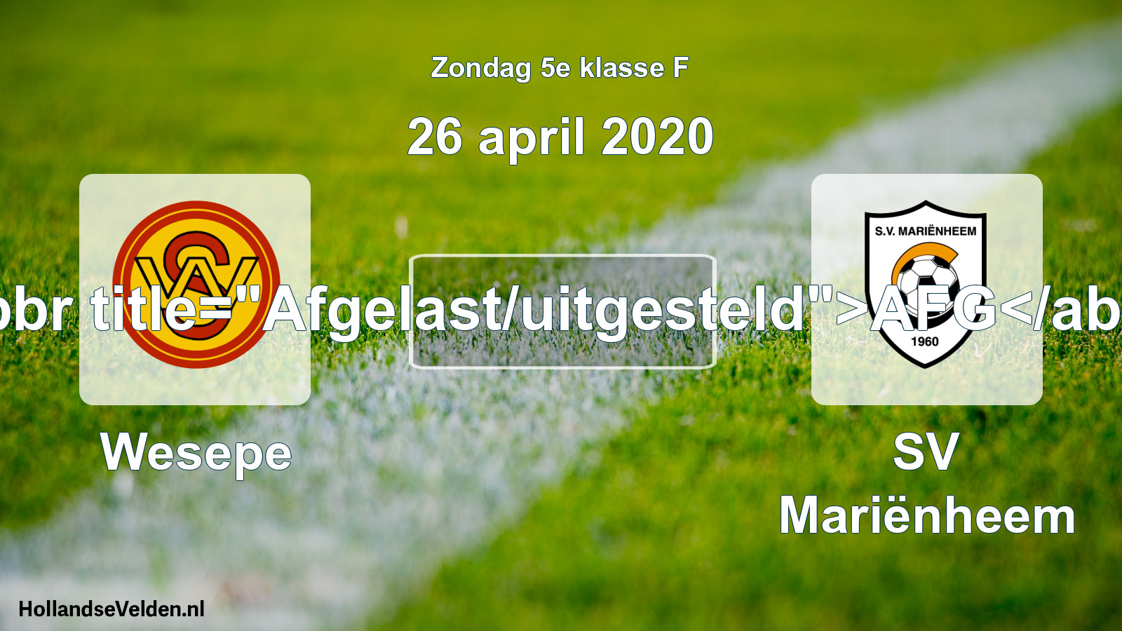 Scheduled Match: Wesepe - SV Mariënheem (26 April 2020)