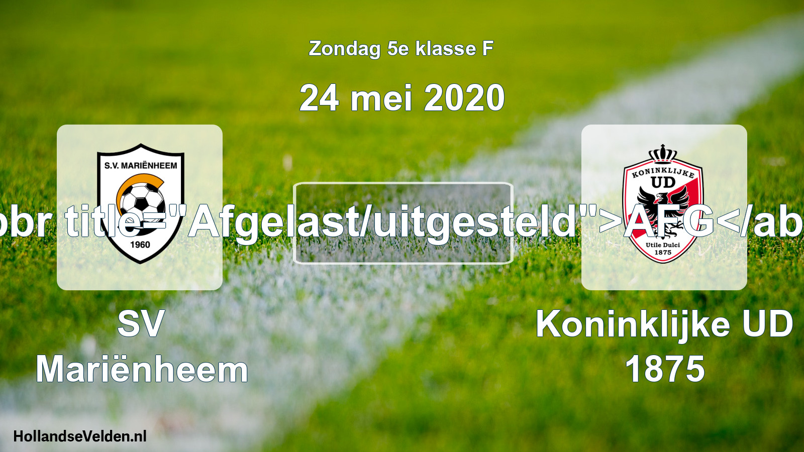 Scheduled Match: SV Mariënheem - Koninklijke UD 1875 (24 May 2020)