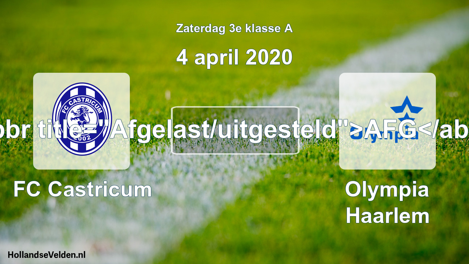 Scheduled Match: FC Castricum - Olympia Haarlem (4 April 2020)