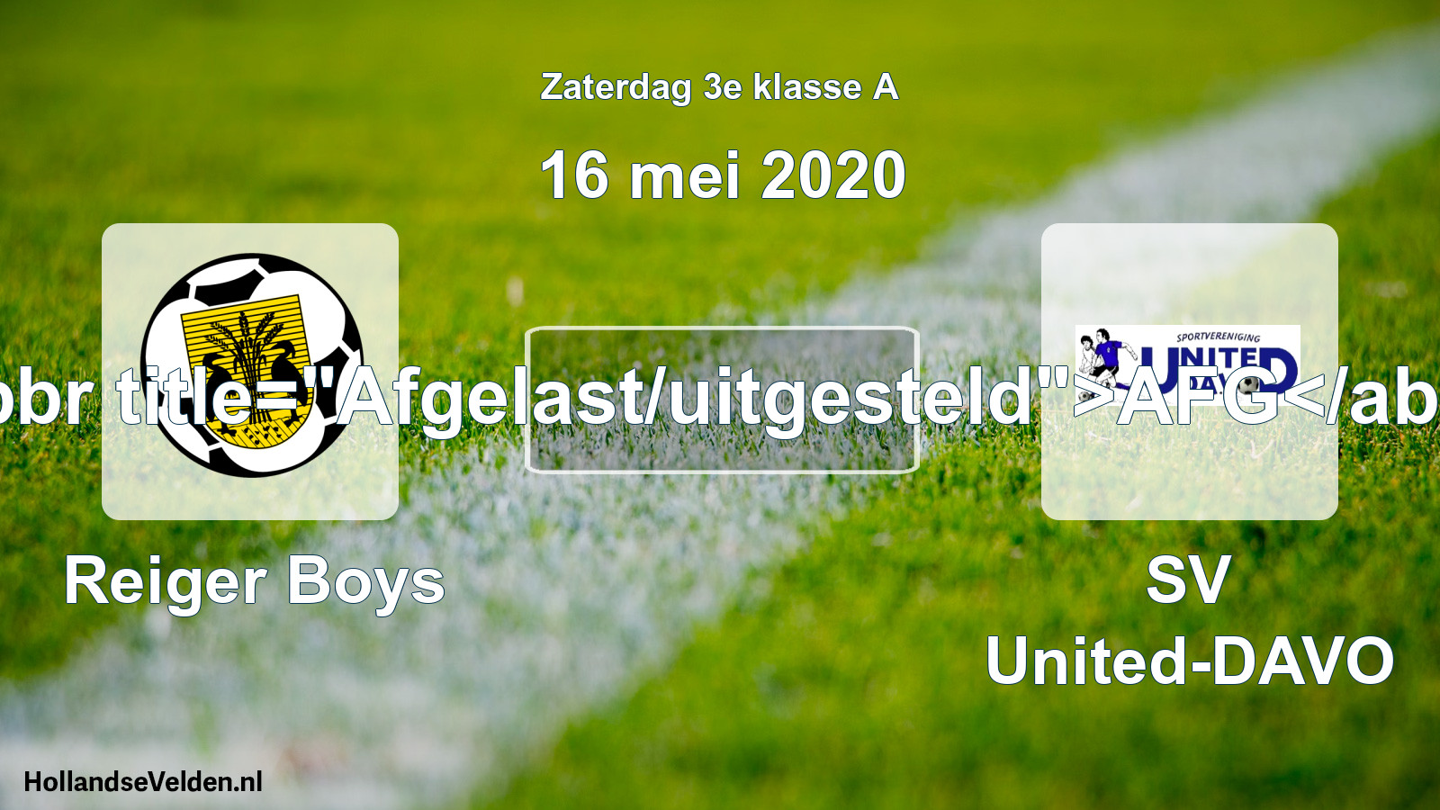 Scheduled Match: Reiger Boys - SV United-DAVO (16 May 2020)
