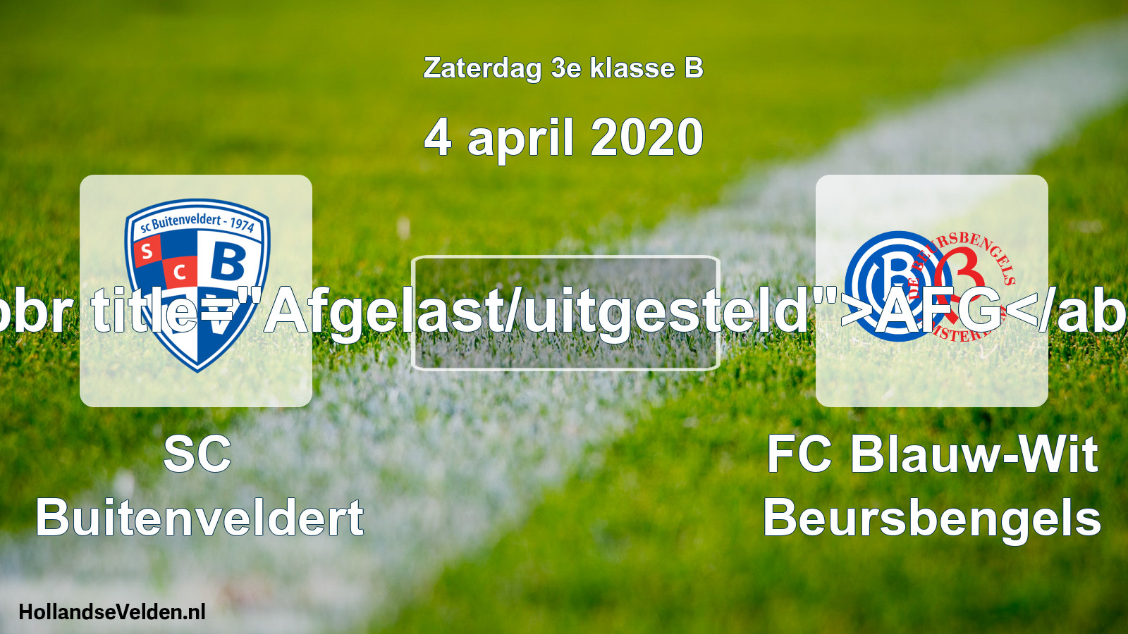 Scheduled Match: SC Buitenveldert - FC Blauw-Wit Beursbengels (4 April 2020)