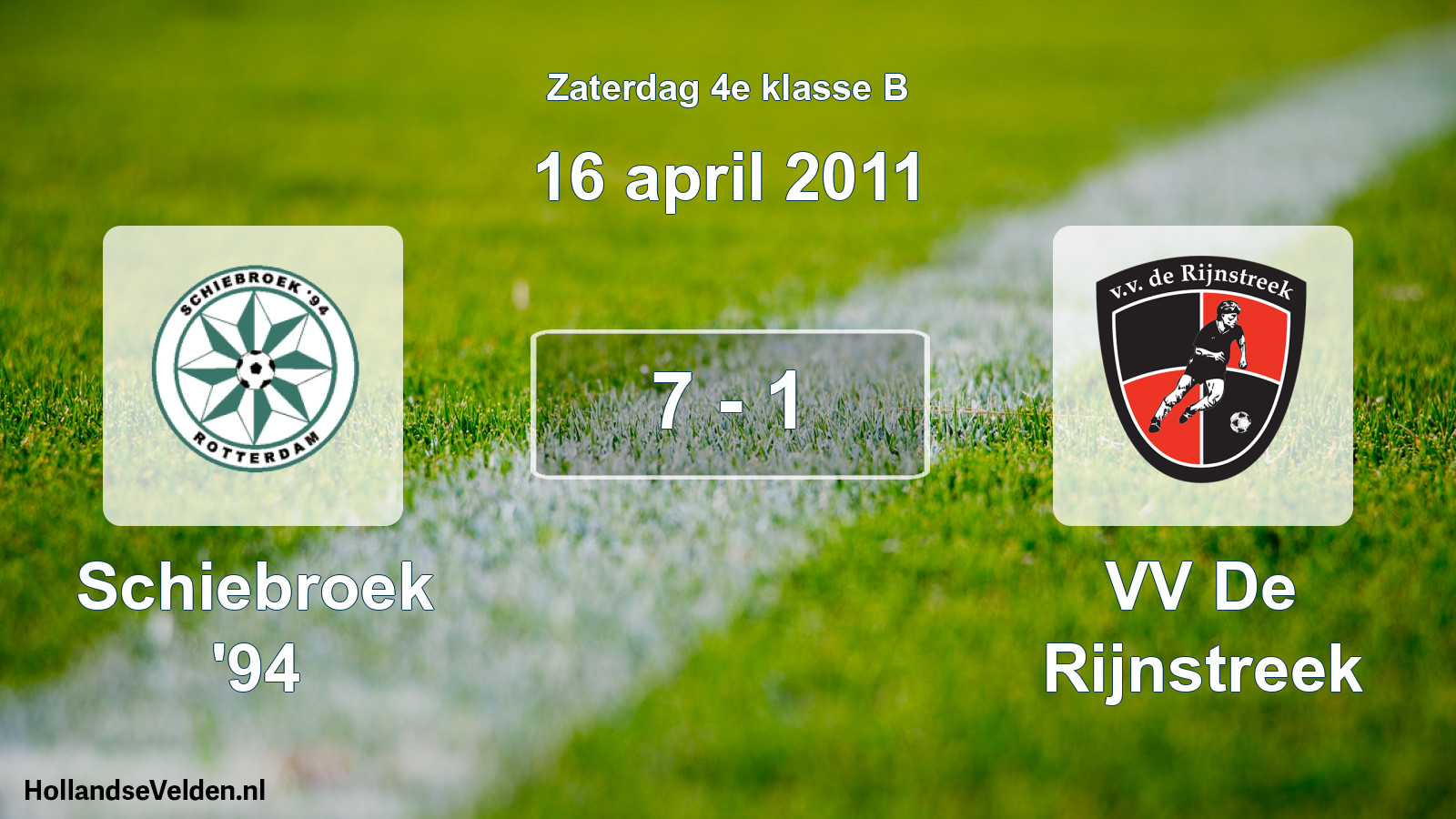 Total number of matches played: Schiebroek '94 - VV De Rijnstreek 7 - 1 (16 April 2011)
