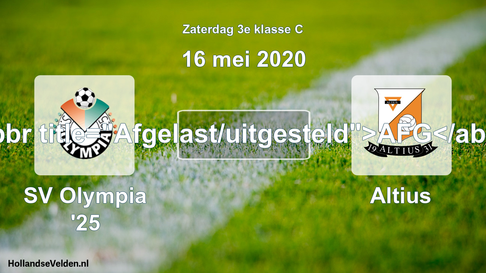 Scheduled Match: SV Olympia '25 - Altius (16 May 2020)