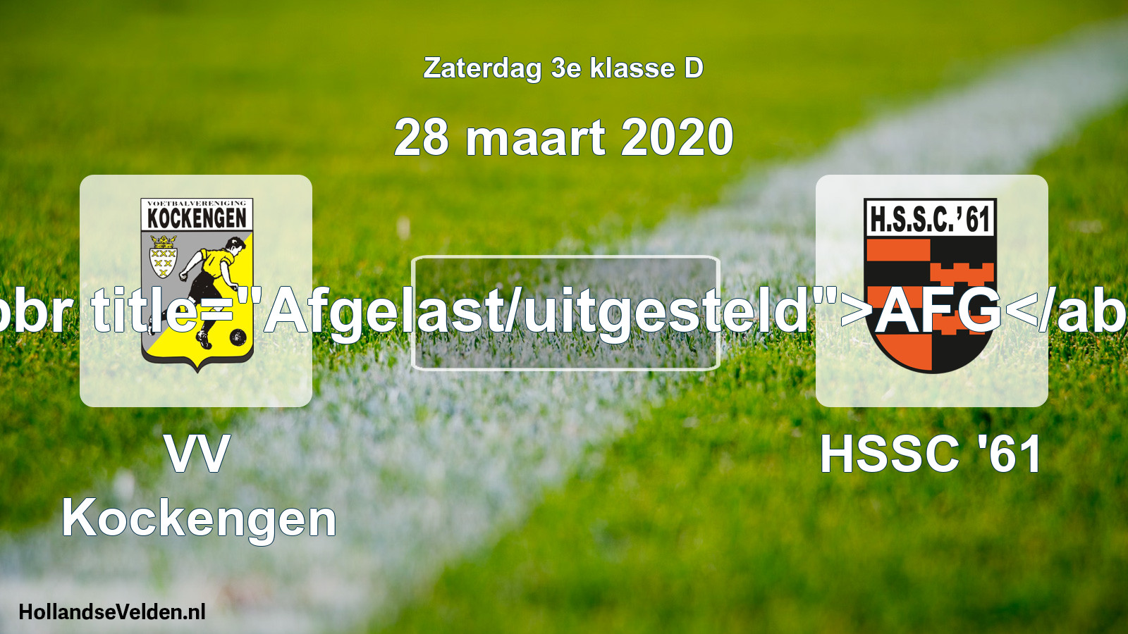Scheduled Match: VV Kockengen - HSSC '61 (28 March 2020)