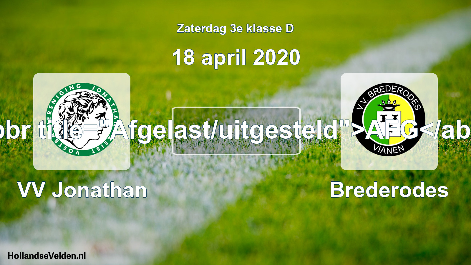 Scheduled Match: VV Jonathan - Brederodes (18 April 2020)