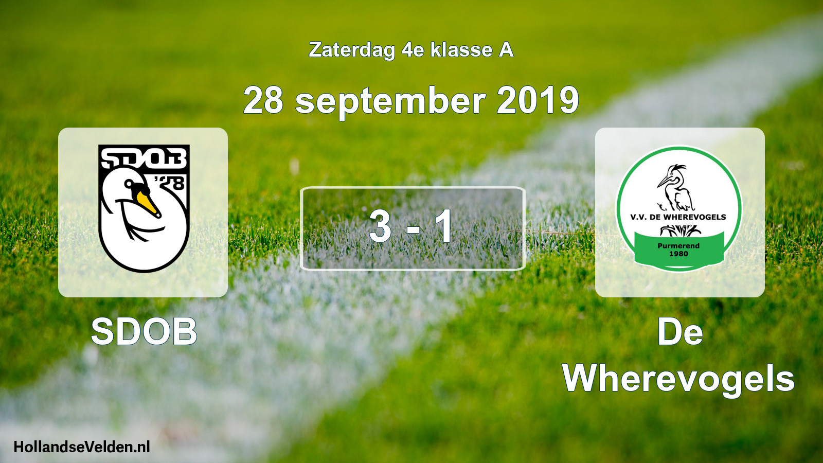 Total number of matches played: SDOB - De Wherevogels 3 - 1 (28 September 2019)