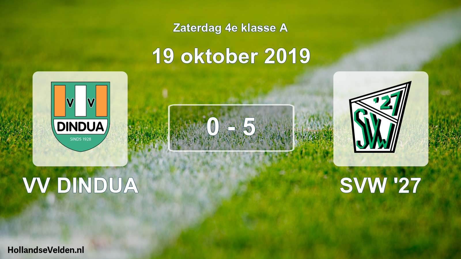 Total number of matches played: VV DINDUA - SVW '27 0 - 5 (19 October 2019)