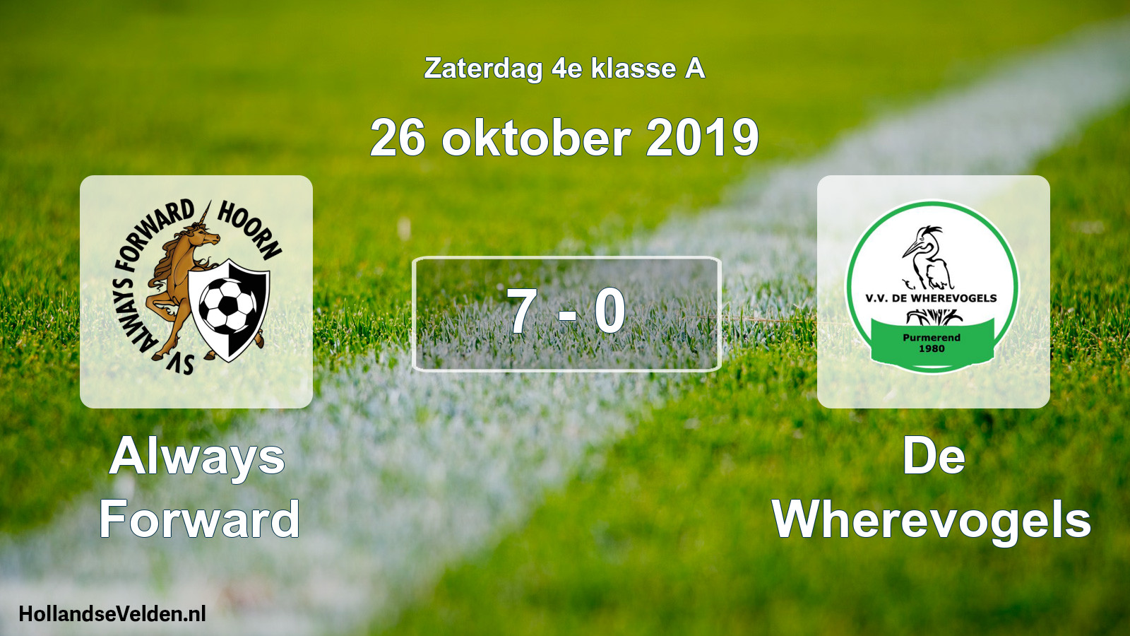 Total number of matches played: Always Forward - De Wherevogels 7 - 0 (26 October 2019)