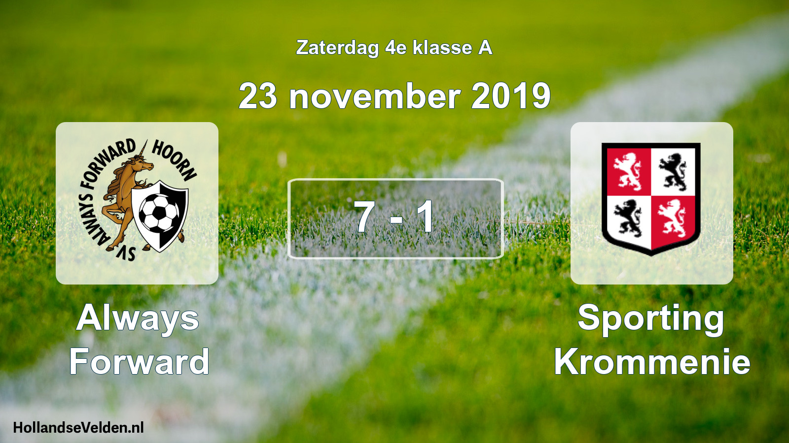 Total number of matches played: Always Forward - Sporting Krommenie 7 - 1 (23 November 2019)