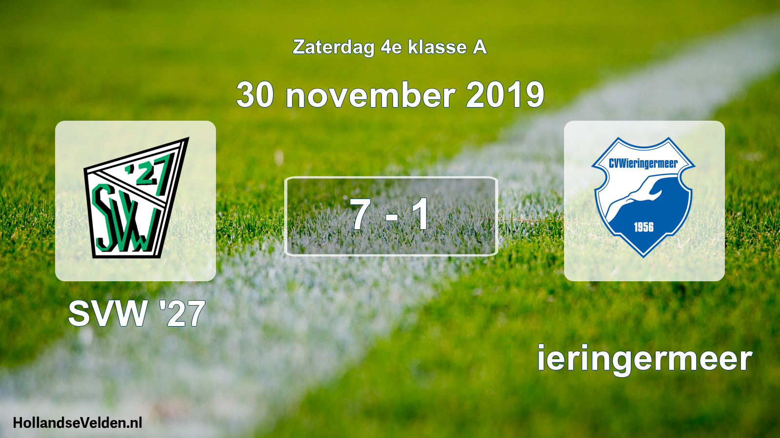 Total number of matches played: SVW '27 - Wieringermeer 7 - 1 (30 November 2019)
