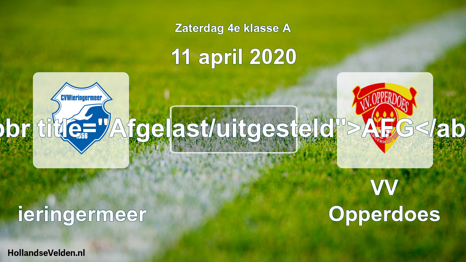 Scheduled Match: Wieringermeer - VV Opperdoes (11 April 2020)
