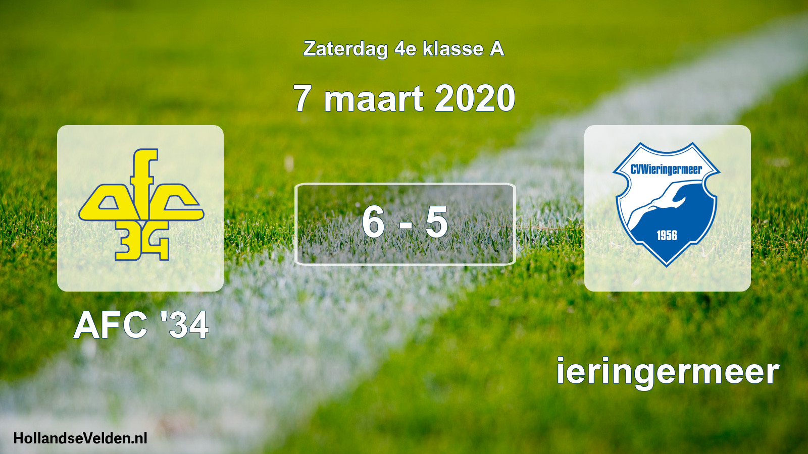 Total number of matches played: AFC '34 - Wieringermeer 6 - 5 (7 March 2020)