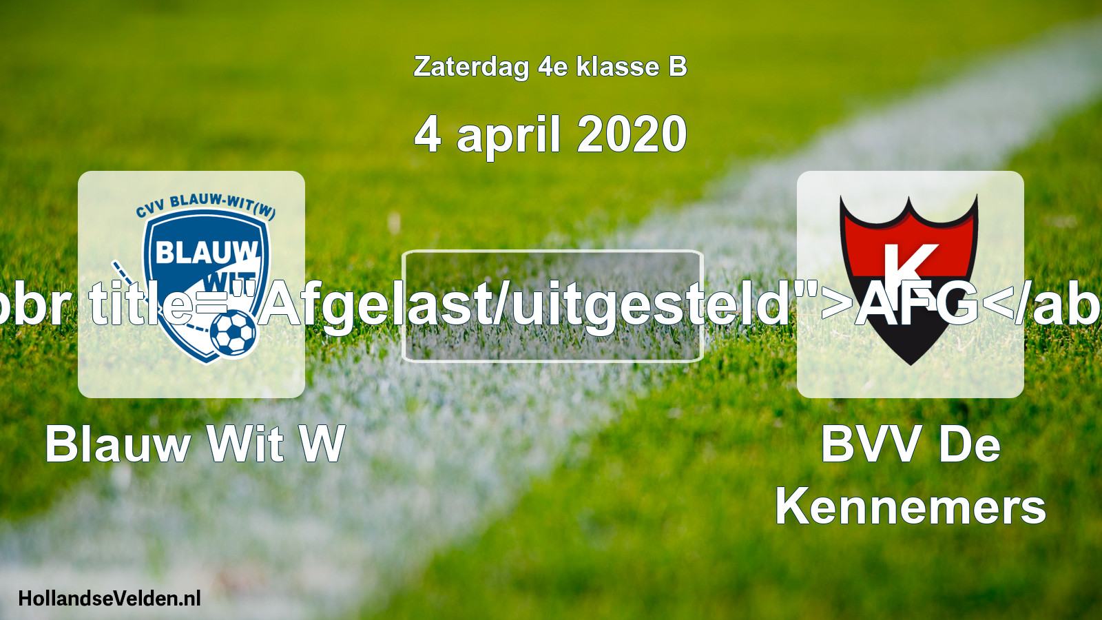 Scheduled Match: Blauw Wit W - BVV De Kennemers (4 April 2020)