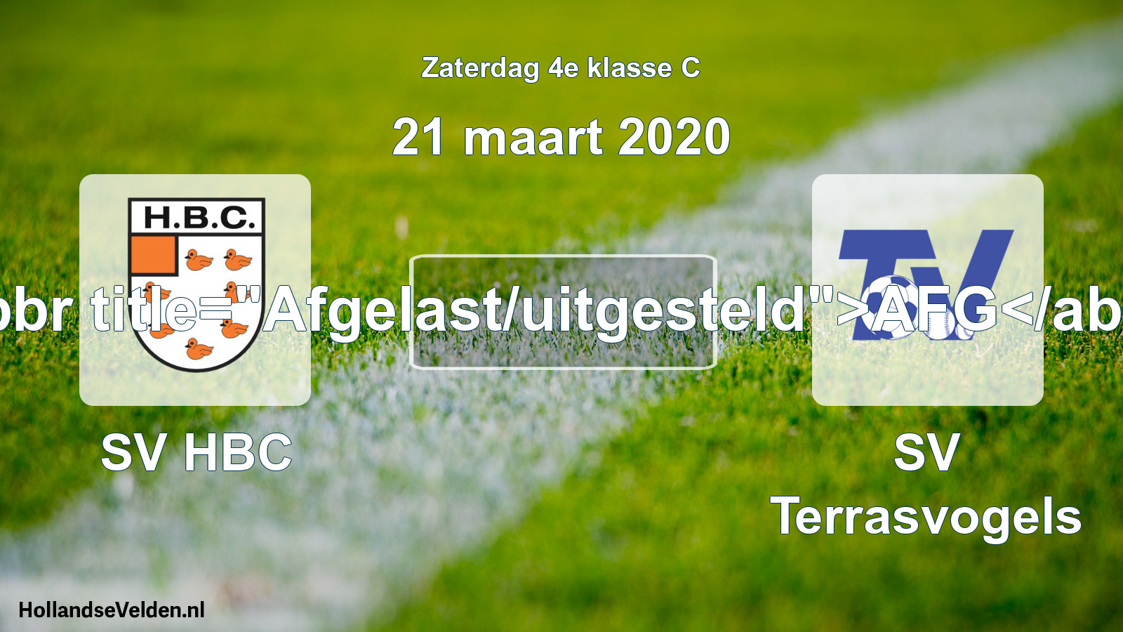 Scheduled Match: SV HBC - SV Terrasvogels (21 March 2020)