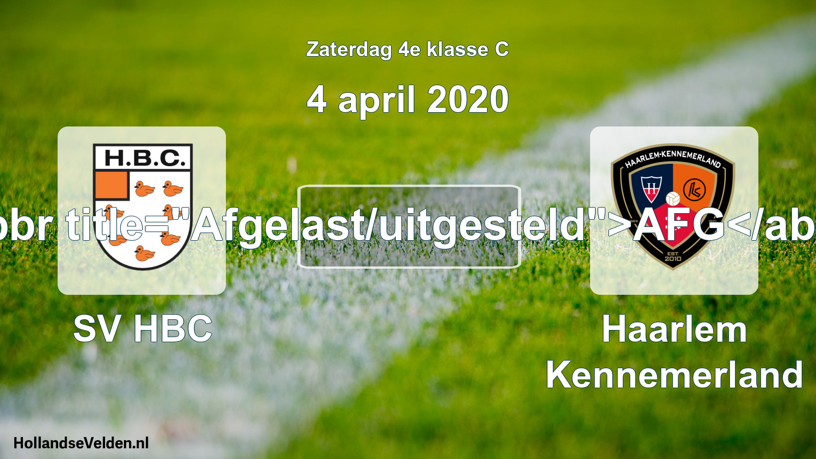 Scheduled Match: SV HBC - Haarlem Kennemerland (4 April 2020)