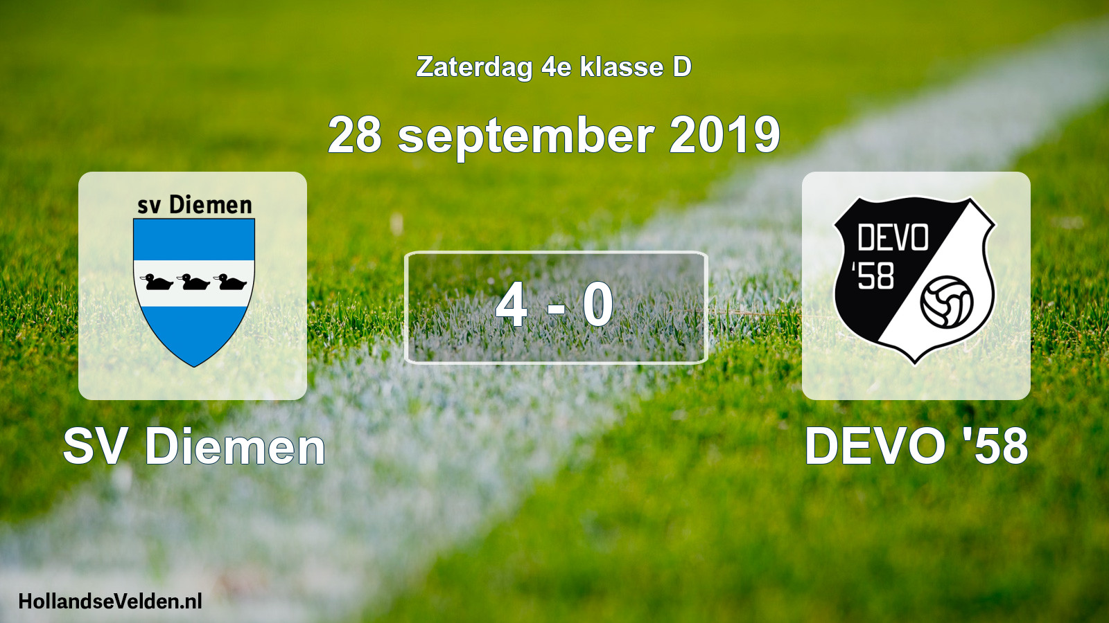 Total number of matches played: SV Diemen - DEVO '58 4 - 0 (28 September 2019)