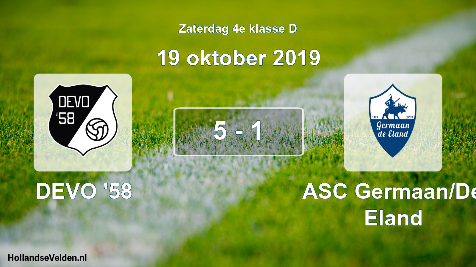 Total number of matches played: DEVO '58 - ASC Germaan/De Eland 5 - 1 (19 October 2019)