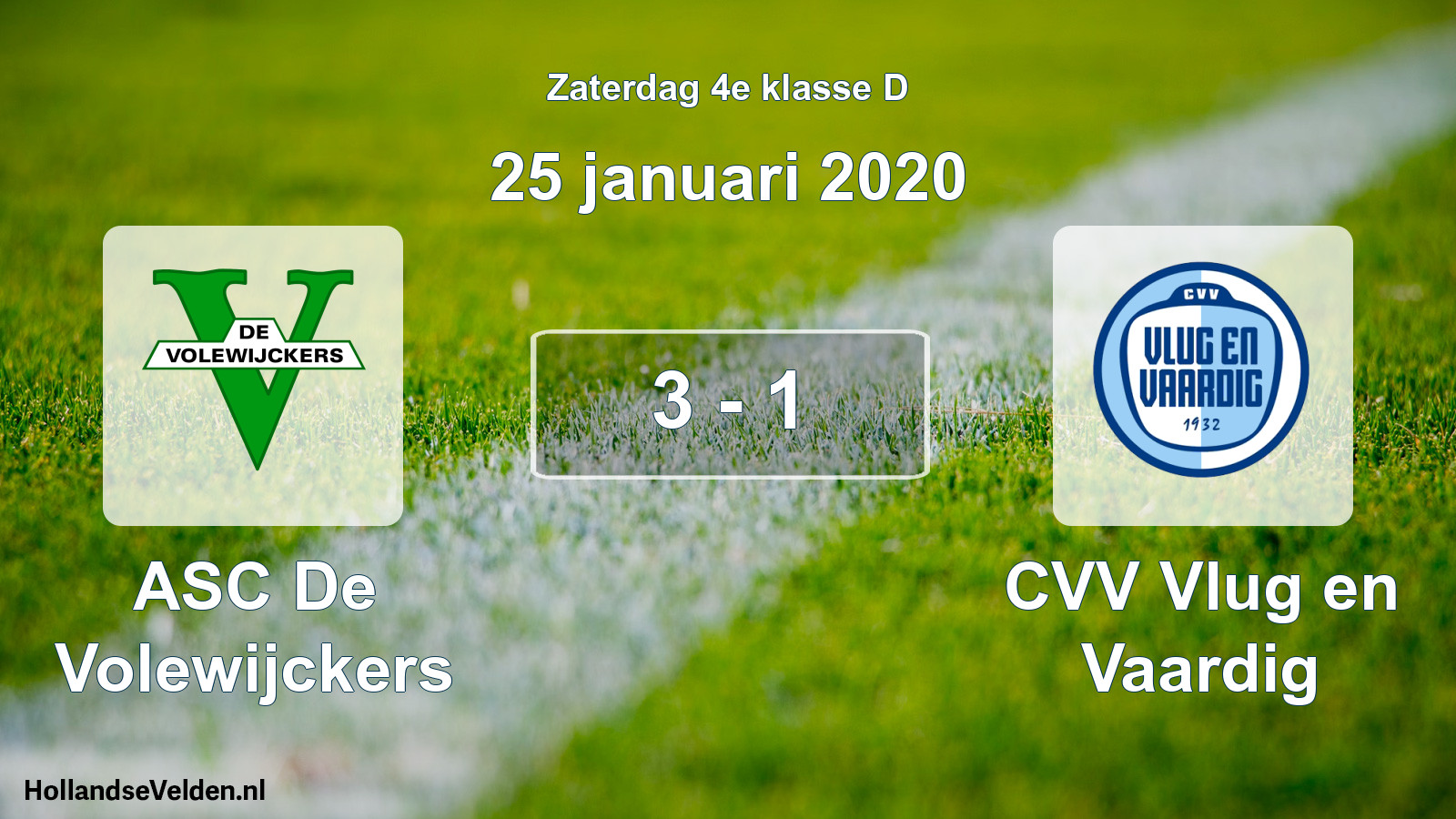 Total number of matches played: ASC De Volewijckers - CVV Vlug en Vaardig 3 - 1 (25 January 2020)