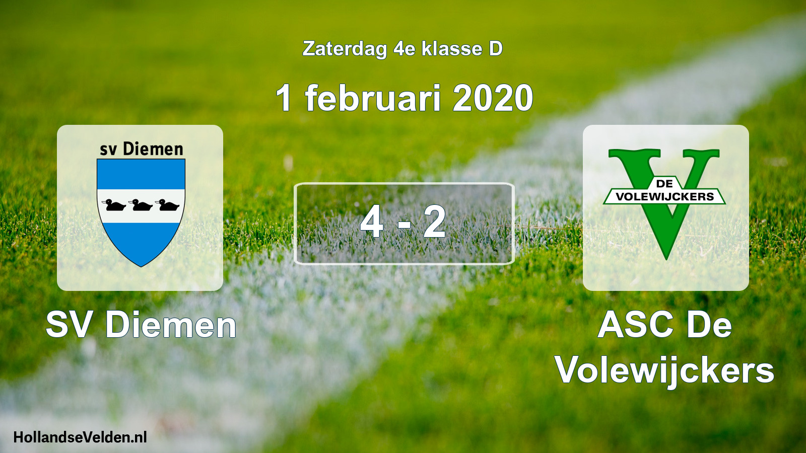 Total number of matches played: SV Diemen - ASC De Volewijckers 4 - 2 (1 February 2020)