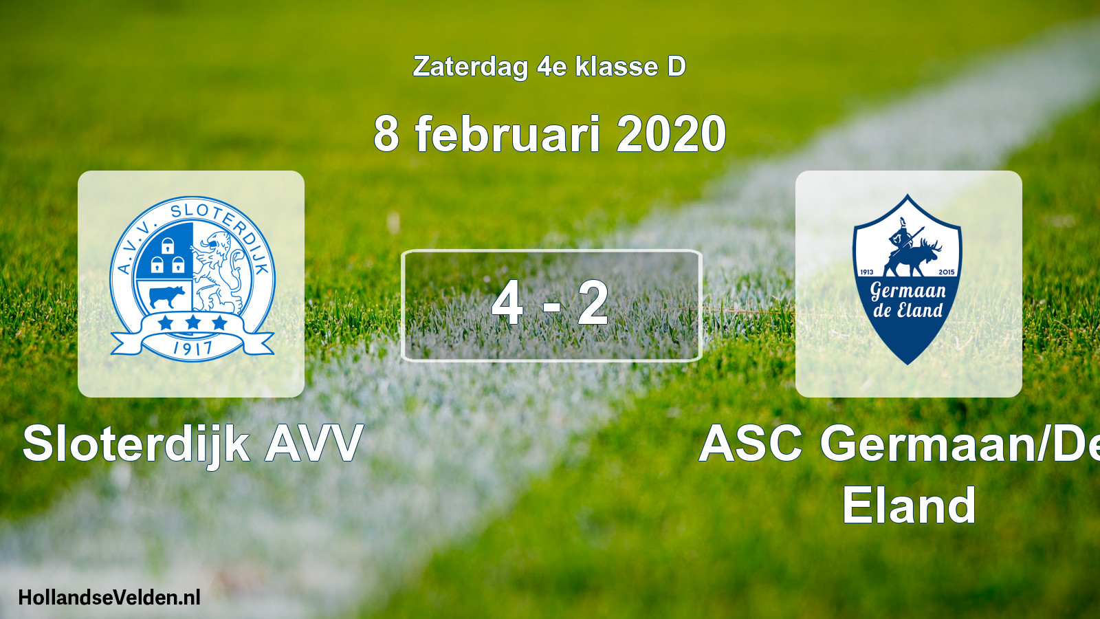 Total number of matches played: Sloterdijk AVV - ASC Germaan/De Eland 4 - 2 (8 February 2020)