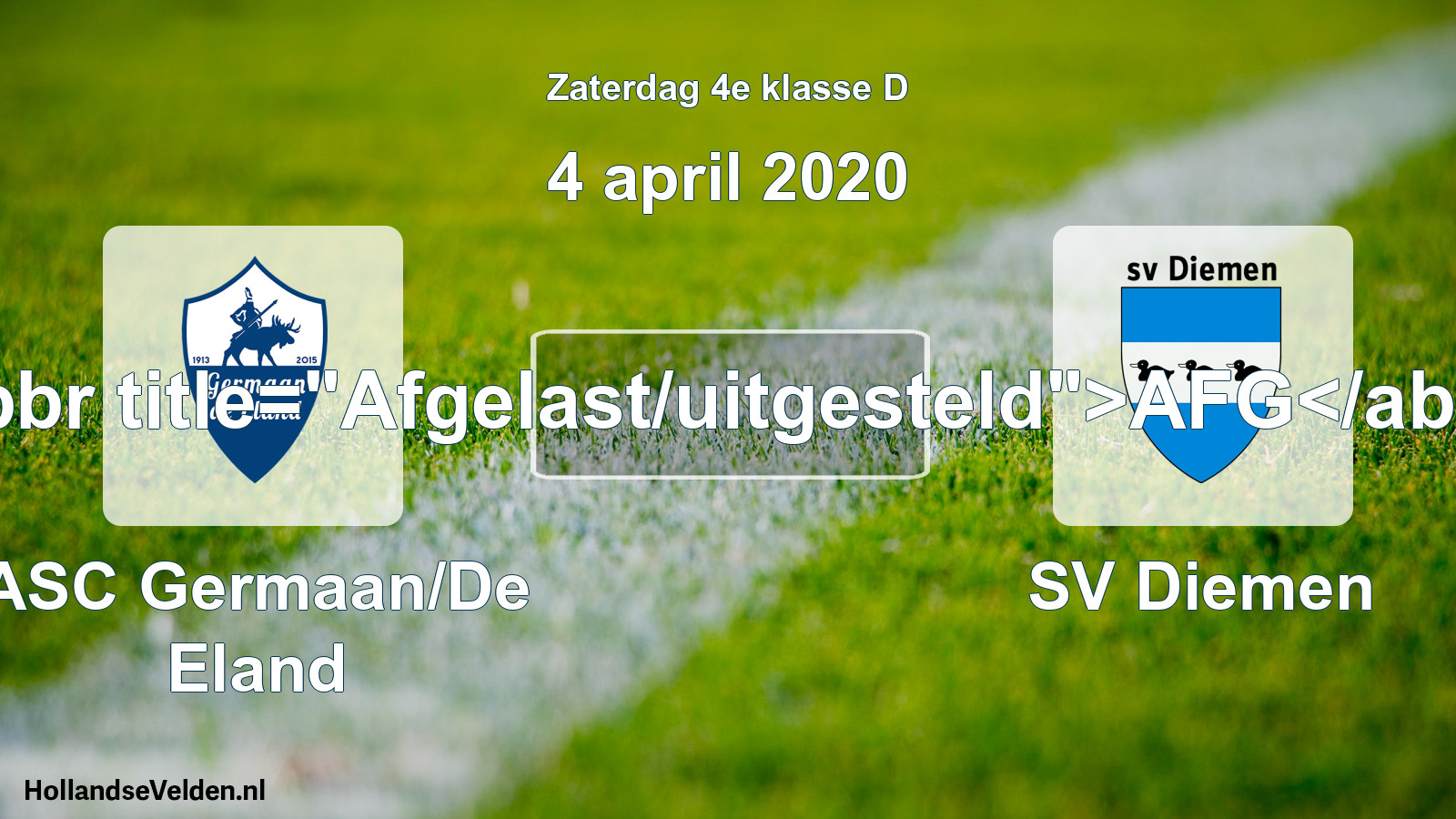 Scheduled Match: ASC Germaan/De Eland - SV Diemen (4 April 2020)