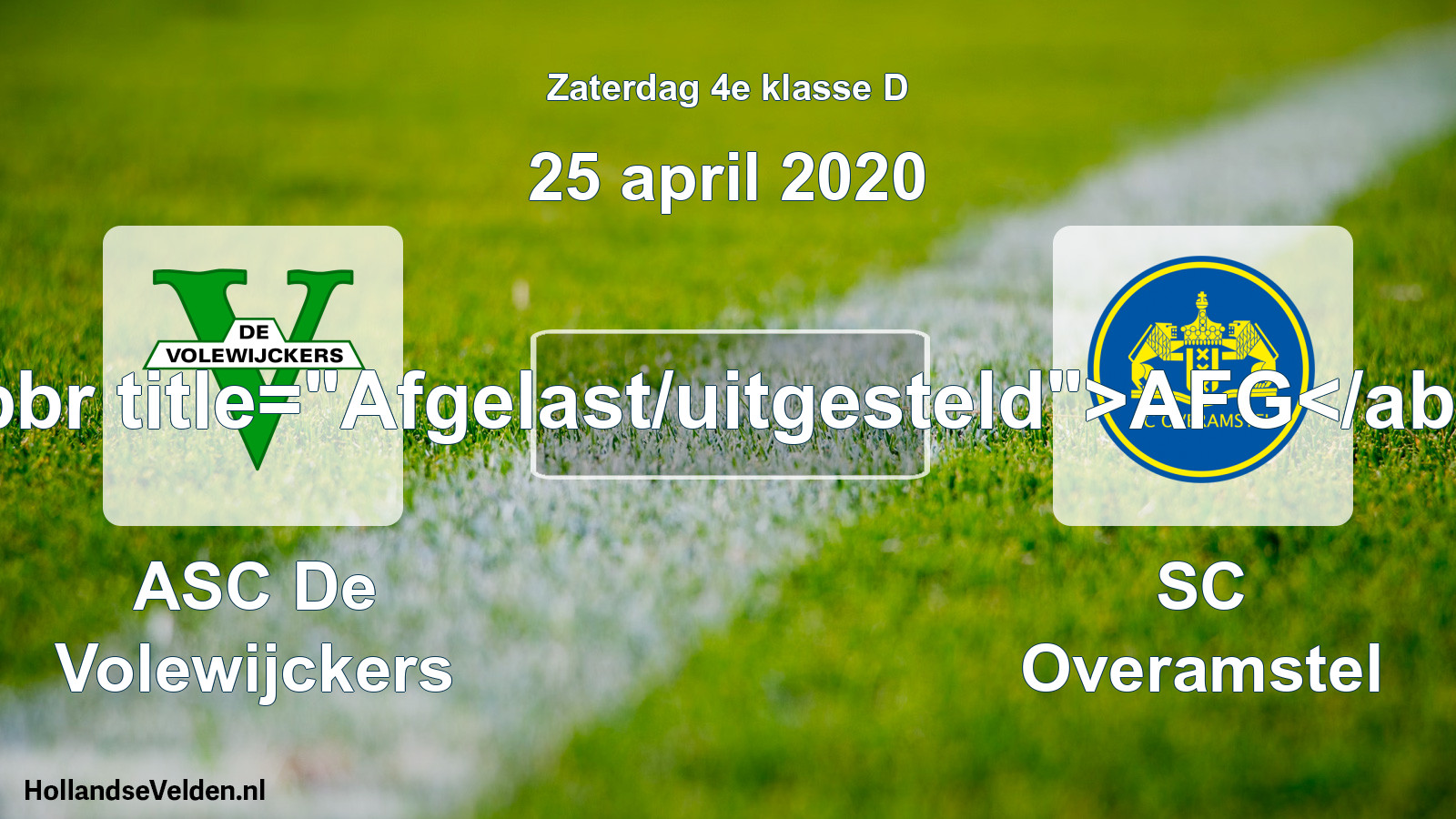 Scheduled Match: ASC De Volewijckers - SC Overamstel (25 April 2020)