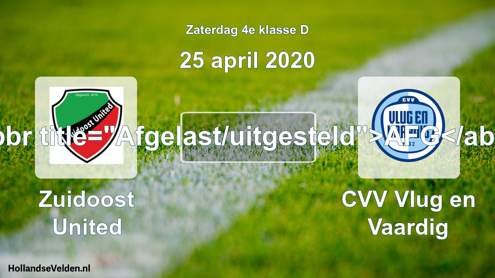 Scheduled Match: Zuidoost United - CVV Vlug en Vaardig (25 April 2020)