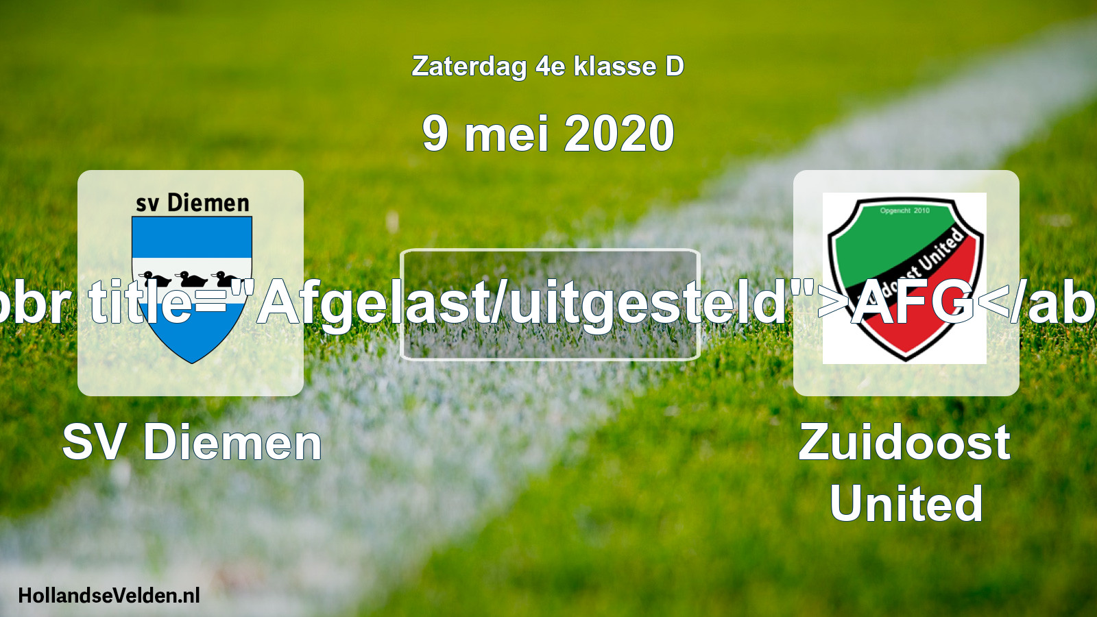 Scheduled Match: SV Diemen - Zuidoost United (9 May 2020)