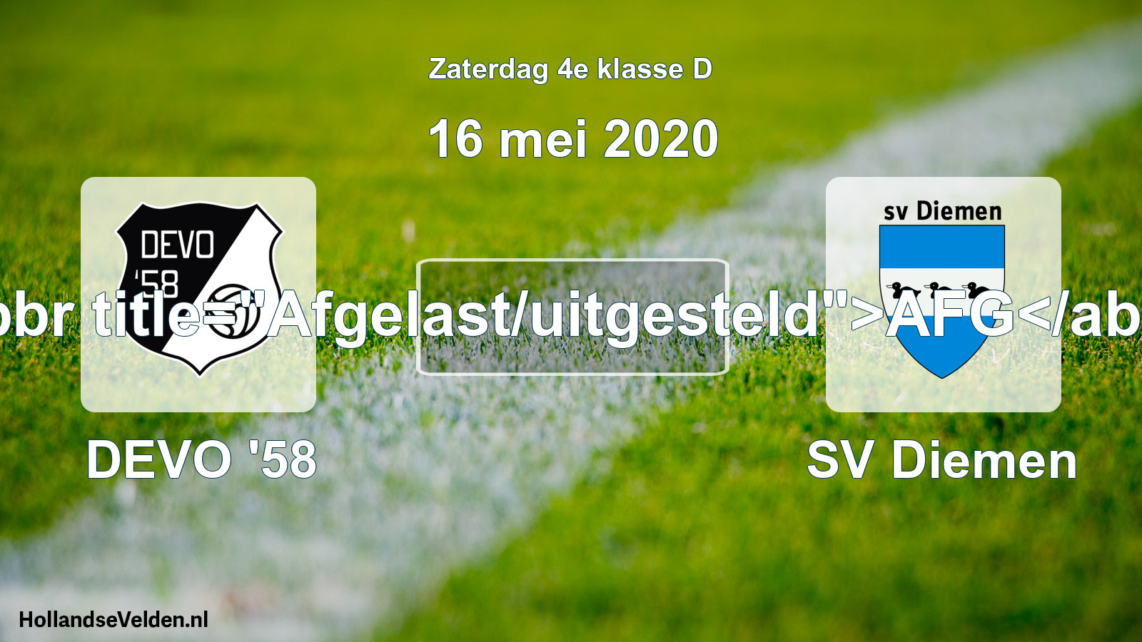 Scheduled Match: DEVO '58 - SV Diemen (16 May 2020)