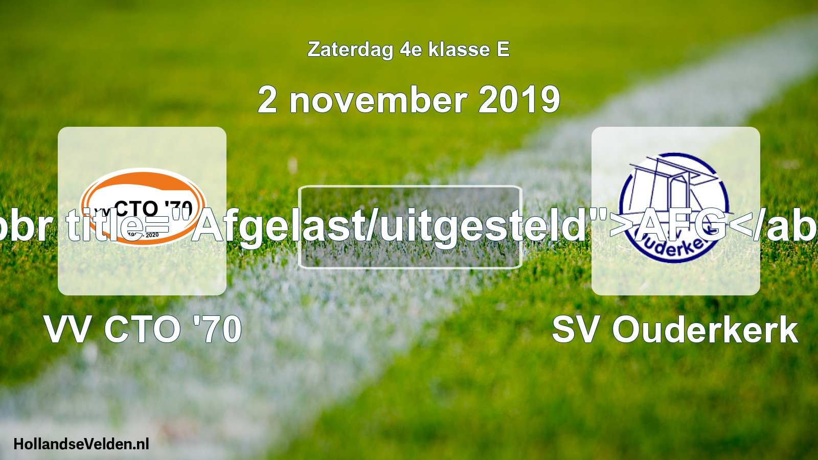 Scheduled Match: VV CTO '70 - SV Ouderkerk (2 November 2019)