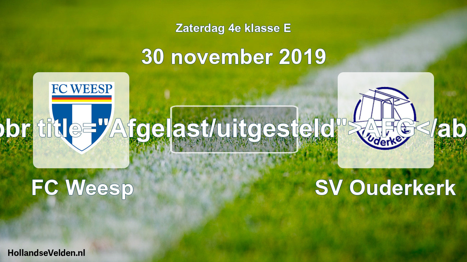 Scheduled Match: FC Weesp - SV Ouderkerk (30 November 2019)