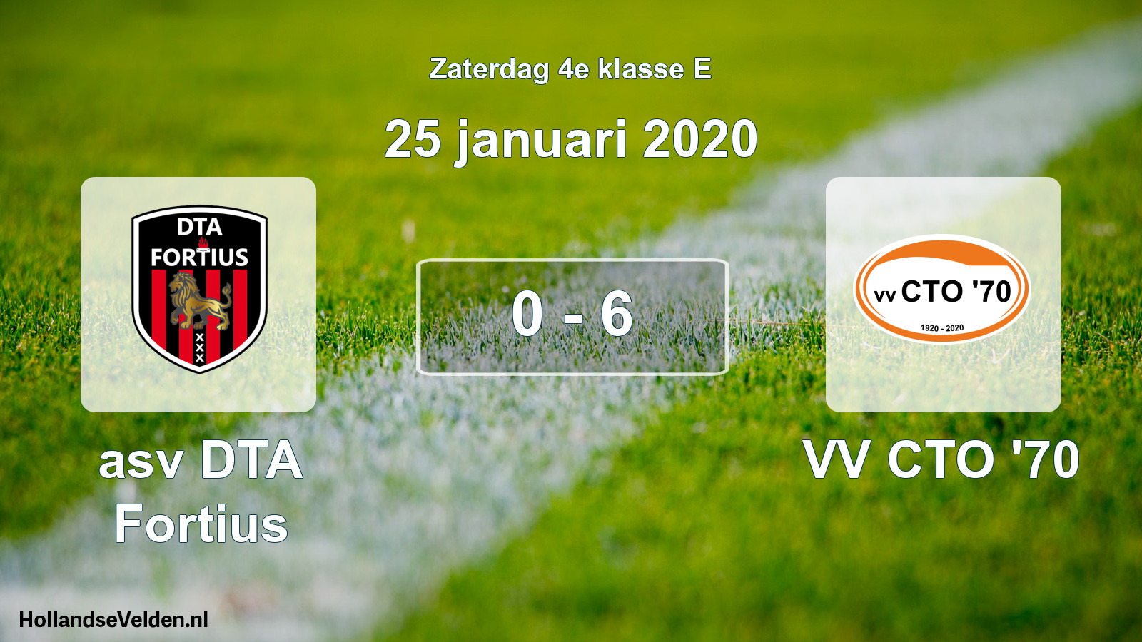Total number of matches played: asv DTA Fortius - VV CTO '70 0 - 6 (25 January 2020)