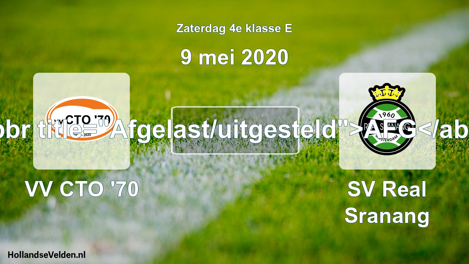 Scheduled Match: VV CTO '70 - SV Real Sranang (9 May 2020)