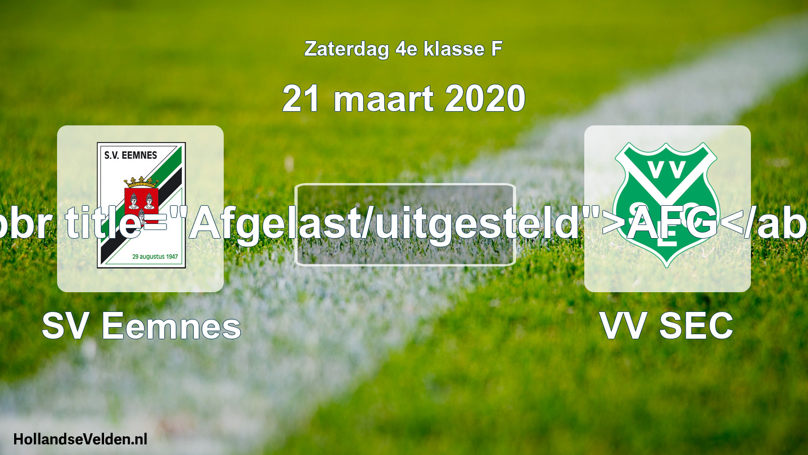 Scheduled Match: SV Eemnes - VV SEC (21 March 2020)