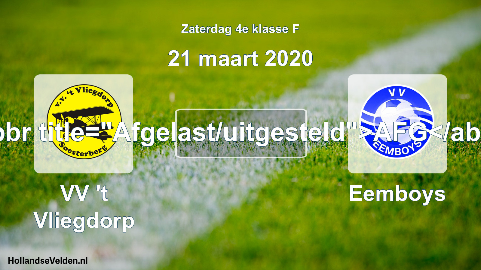 Scheduled Match: VV 't Vliegdorp - Eemboys (21 March 2020)