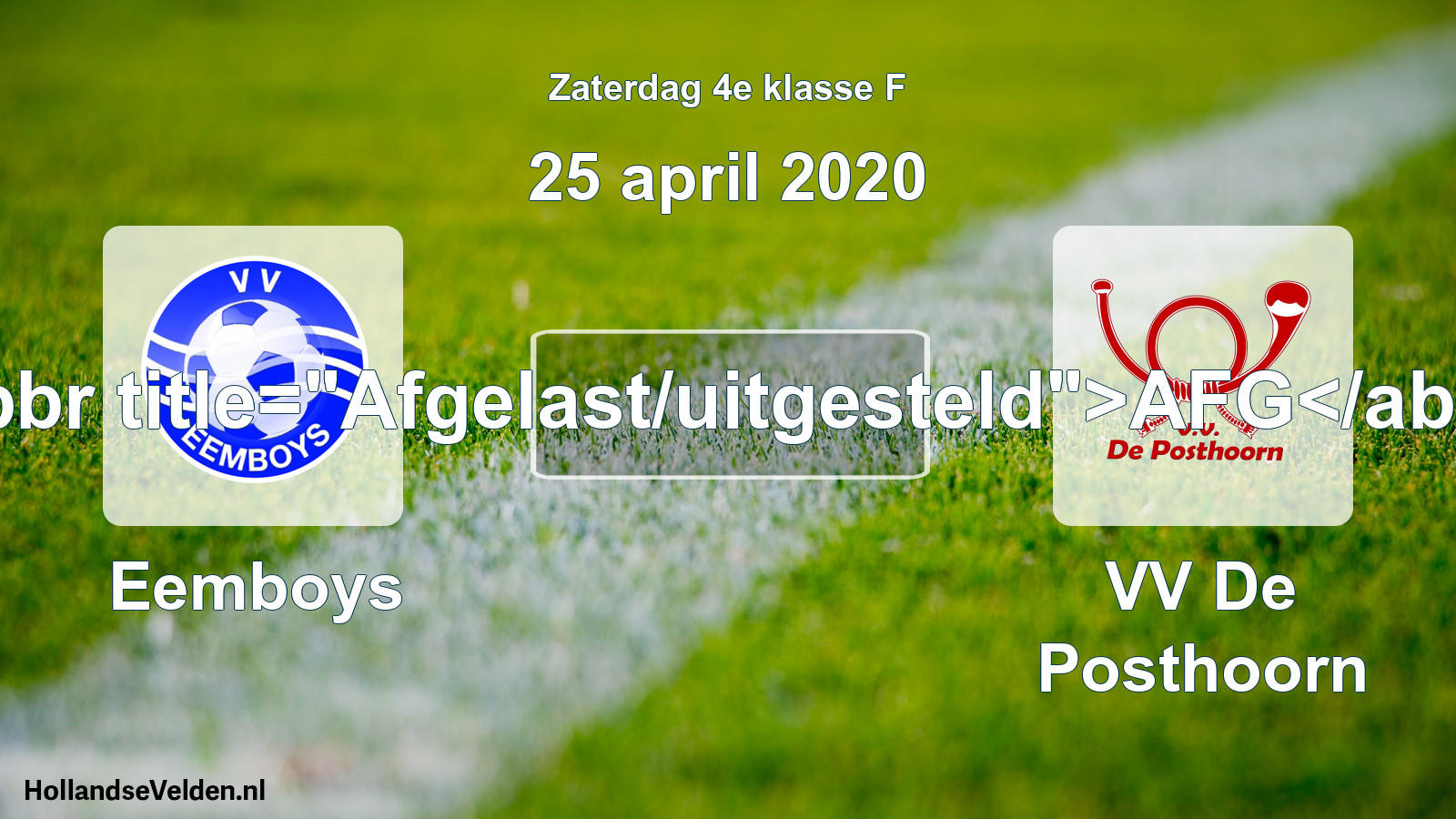 Scheduled Match: Eemboys - VV De Posthoorn (25 April 2020)