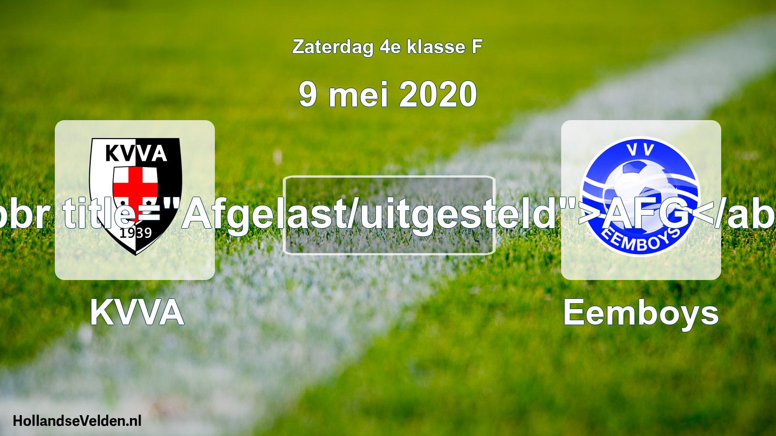 Scheduled Match: KVVA - Eemboys (9 May 2020)