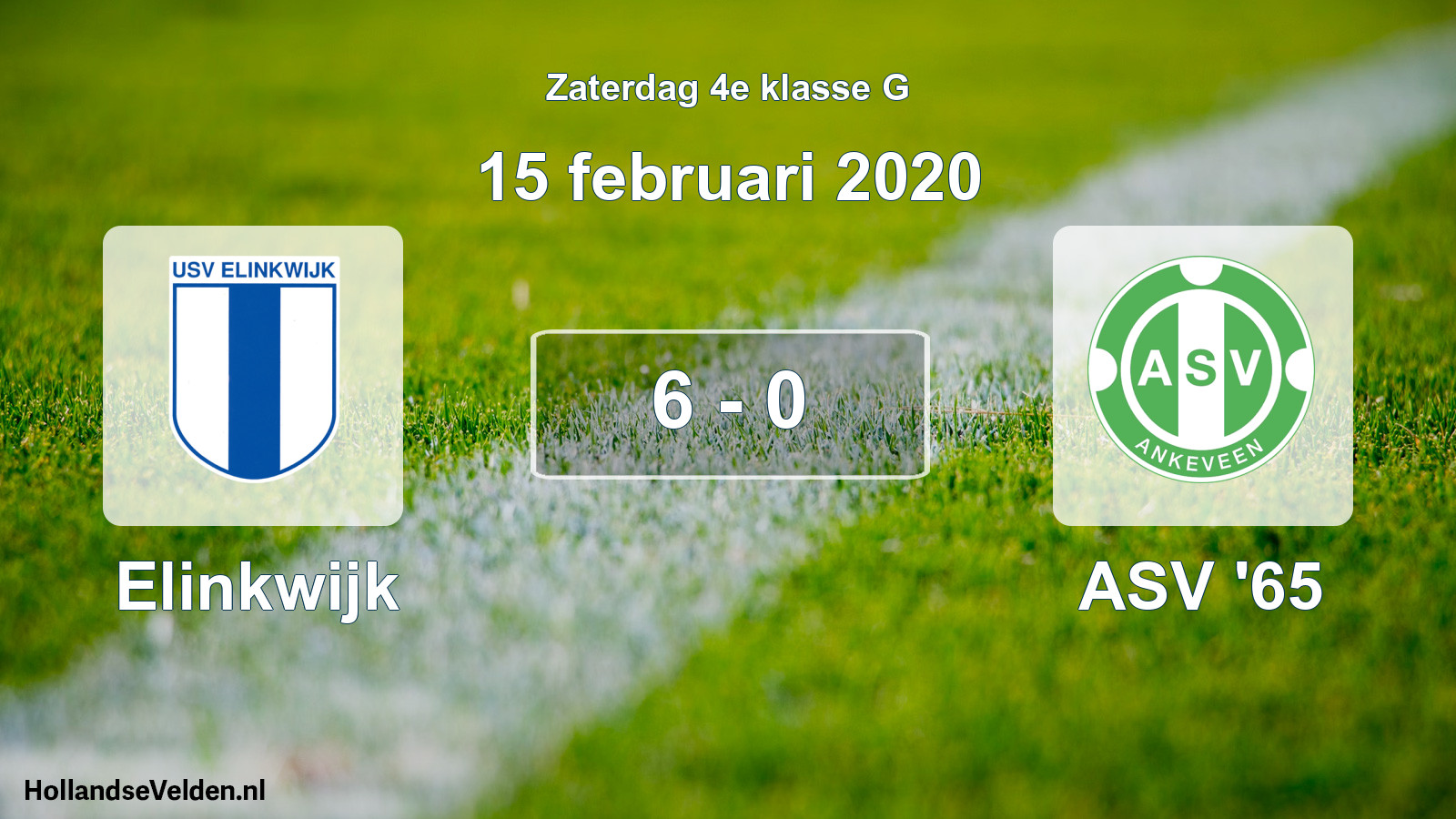 Total number of matches played: Elinkwijk - ASV '65 6 - 0 (15 February 2020)