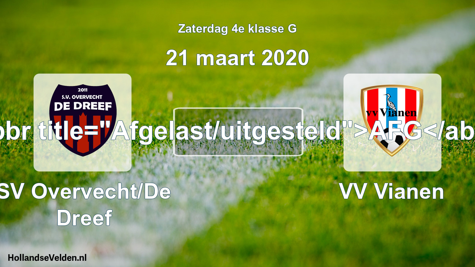 Scheduled Match: SV Overvecht/De Dreef - VV Vianen (21 March 2020)