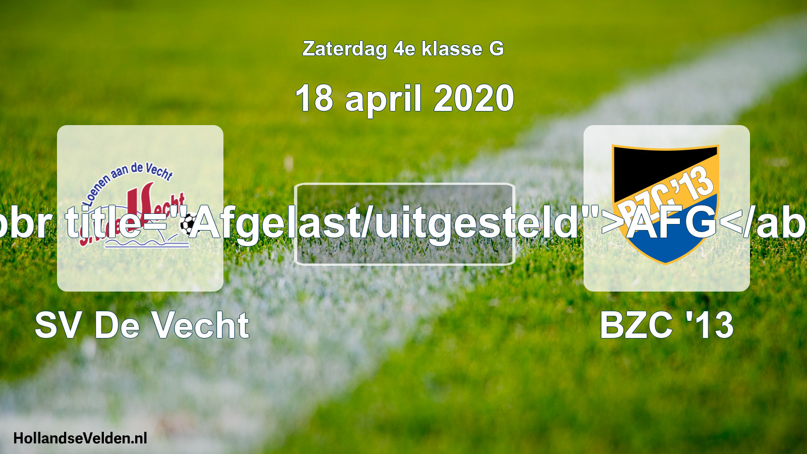 Scheduled Match: SV De Vecht - BZC '13 (18 April 2020)