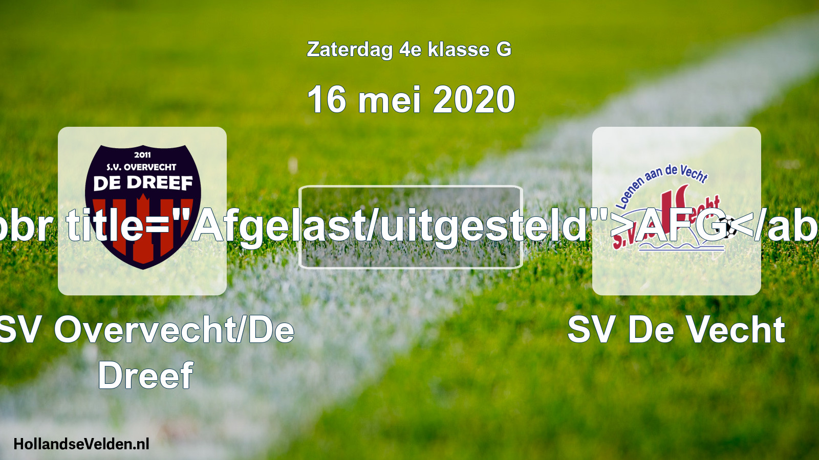 Scheduled Match: SV Overvecht/De Dreef - SV De Vecht (16 May 2020)